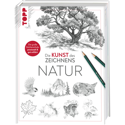 Zeichenbuch mit Illustrationen zur Natur und Buntstiften auf dem Cover.