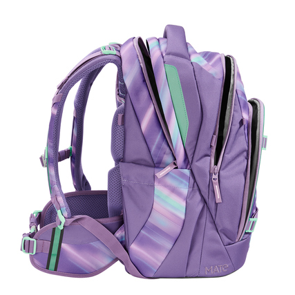 Schulrucksack MATE von coocazoo in lila mit speziellen Fächern und verstellbaren Schulterträgern.