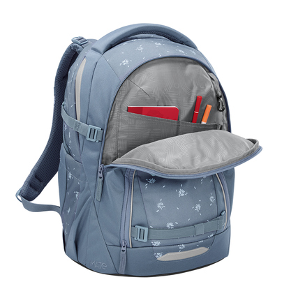 Schulrucksack COOCAZOO MATE Bloomy Daisy mit geöffnetem Hauptfach und sichtbarem Innenlayout.