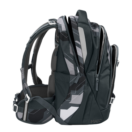 Schulrucksack MATE von COOCAZOO in Seitenansicht, mit ergonomischem Design und mehreren Fächern.