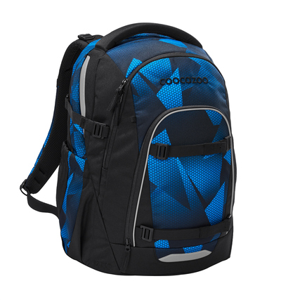 COOCAZOO Schulrucksack MATE Electric Ice in Blau mit geometrischem Muster und mehreren Fächern.