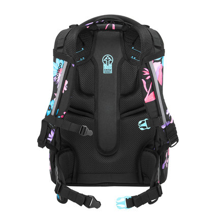 Schulrucksack COOCAZOO MATE Floral Artnight in Rückenansicht mit ergonomischem Polster.