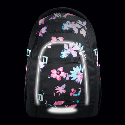 Schulrucksack COOCAZOO MATE im Floral-Design mit reflektierenden Elementen und mehreren Fächern.