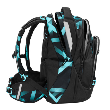 Schulrucksack COOCAZOO MATE Laser Lights in seitlicher Ansicht mit ergonomischem Design.