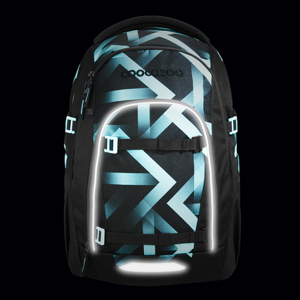 Schulrucksack COOCAZOO MATE mit geometrischem Design und reflektierenden Elementen.