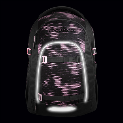 Schulrucksack COOCAZOO MATE in Pink Illusion mit reflektierenden Elementen und Sicherheitsgurten.