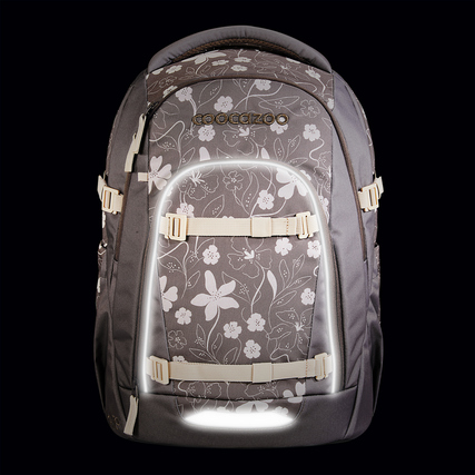 Schulrucksack COOCAZOO MATE Vanilla Bloom mit floralem Muster und reflektierenden Elementen.