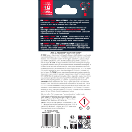 Lufterfrischer mit rotem Design, befestigt an einem Rückspiegel, für bis zu 40 Tage Duft.