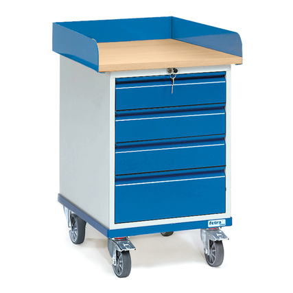 fetra Werkstattwagen 55 x 87,5 x 65 cm (B x H x T) 4 Schubladen lichtgrau/blau/buche