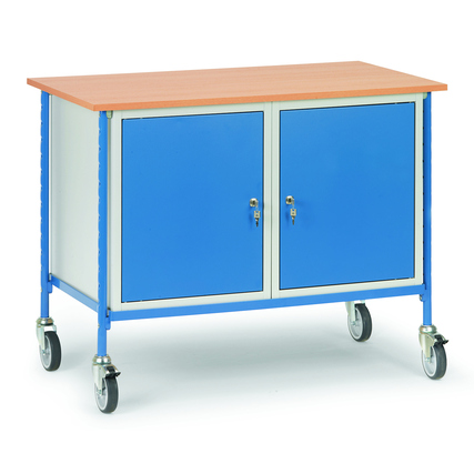 fetra Werkstattwagen 112 x 91 x 65 cm (B x H x T) Flügeltüren lichtgrau/blau/buche