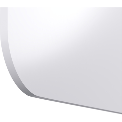 Weißes Whiteboard mit leicht abgerundeten Kanten und reflektierender Oberfläche, im Detailansicht.