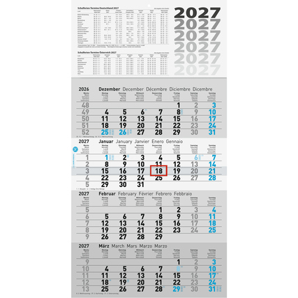 Glocken Wandkalender 30 x 55,5 cm (B x H) 2027 schwarz/blau
