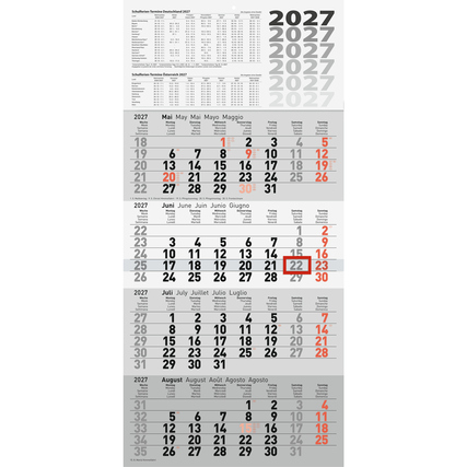rido/idé Wandkalender 30 x 63 cm (B x H) 2027 70g/m² schwarz/rot