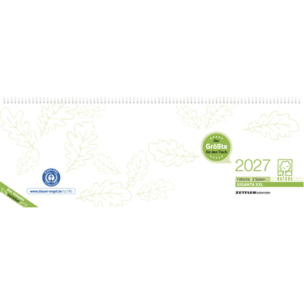 ZETTLER Querkalender Giganta 2027 1 Woche/2 Seiten Karton grau/grün
