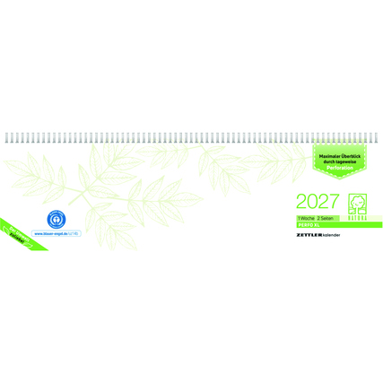 ZETTLER Querkalender PERFO XL 2027 1 Woche/2 Seiten Karton grün