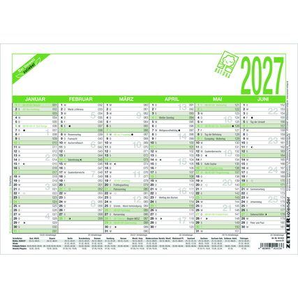 ZETTLER Tafelkalender Natura 2027 6 Monate/1 Seite 29,7 x 21 cm (B x H) Karton, 100 % recycelt
