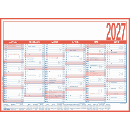 ZETTLER Tafelkalender 2027 6 Monate/1 Seite 29 x 21 cm (B x H) Pappe, kaschiert