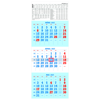ZETTLER Wandkalender 29,7 x 78 cm (B x H) 2027 blau/rot