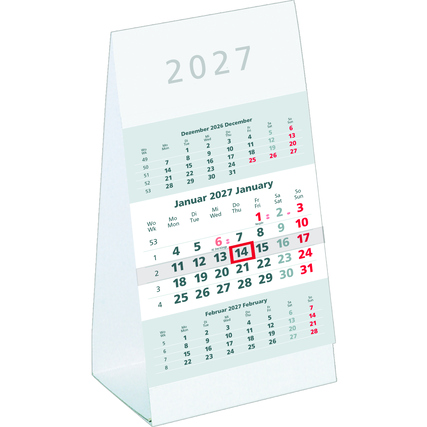 ZETTLER Tischkalender 2027 3 sichtbare Monatsblöcke weiß/grau
