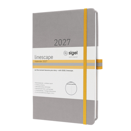 SIGEL Buchkalender Linescape 2027 ca. DIN A5 1 Woche/2 Seiten Polyurethan hellgrau/gelb