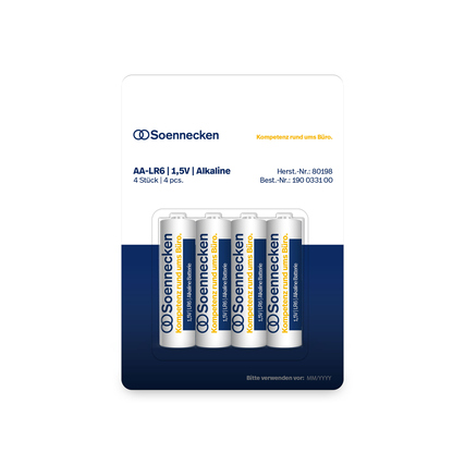 Soennecken Batterie AA/Mignon LR6 Alkaline 1,5V 4 St./Pack.