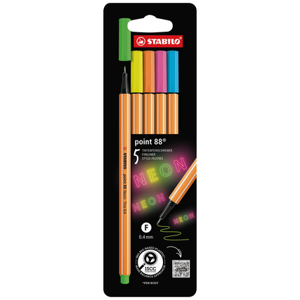 STABILO® Fineliner point 88® Neon Kartonetui 5 St./Pack. Produktbild pa_produktabbildung_1 XL