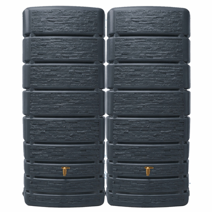 4rain Regentonne SLIM STONE DECOR 51 x 184 x 155 cm (B x H x T) 2 x 500l Polyethylen, 100 % recycelt graphite grey