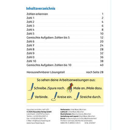 Hauschka Verlag Übungsheft Mein Übungsheft Zahlen schreiben 1-10 - 1. Klasse: Zählen, Mengen, erstes Rechnen Produktbild pa_produktabbildung_2 XL