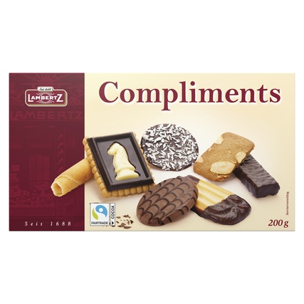 Lambertz Gebäckmischung Compliments Balena, Divina, Coco-Fleur, Neapolitaner, Mandelbrot, Chockies, Pferdekeks Karton 200 g/Pack.