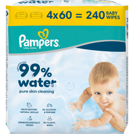 Pampers Feuchttücher 99% water 4 x 60 St./Pack.