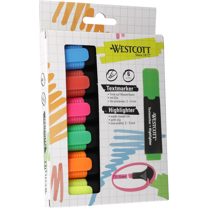 Westcott Textmarker 2-5mm farbig sortiert Keilspitze 6 St./Pack.