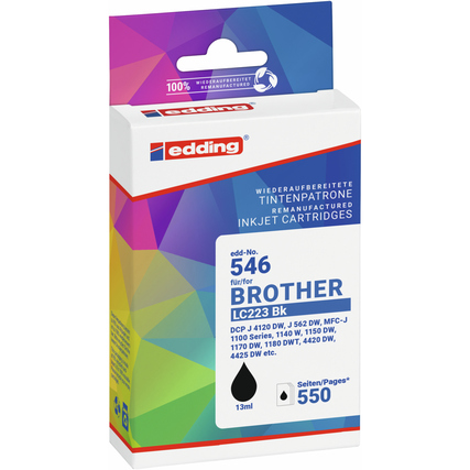 edding Tintenpatrone kein Originalzubehör Kompatibel mit: Brother LC-223BK EDD-546 ca. 550 Seiten schwarz 13,5ml