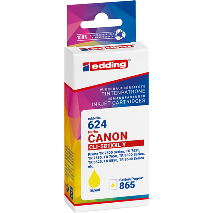 edding Tintenpatrone kein Originalzubehör Kompatibel mit: Canon CLI-581XXL Y EDD-624 ca. 865 Seiten gelb 10,5ml