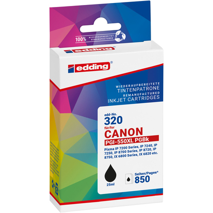 edding Tintenpatrone kein Originalzubehör Kompatibel mit: Canon PGI-550XL PGBK EDD-320 ca. 850 Seiten schwarz 25ml