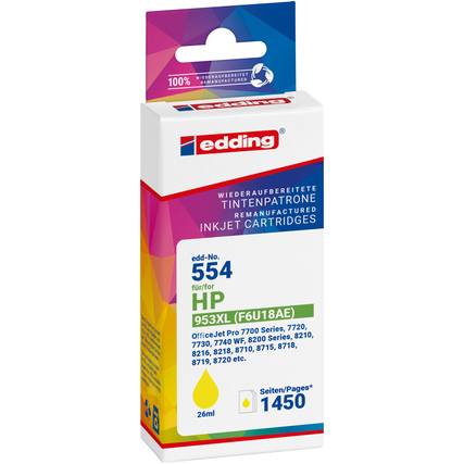 edding Tintenpatrone kein Originalzubehör Kompatibel mit: HP 953XL EDD-554 ca. 1450 Seiten gelb 26ml