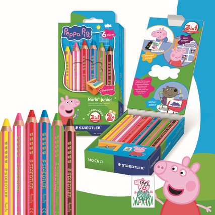 STAEDTLER® Buntstift Noris® junior 140 Peppa Pig inkl. Spitzer 6 St./Pack. sunny yellow, peppa pig red, granny pig pink, blue sky, green grass, muddy puddle brown Produktbild pa_produktabbildung_2 XL