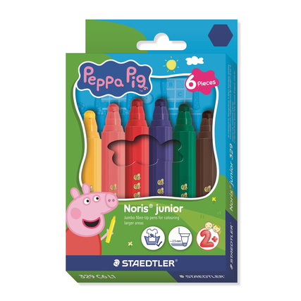 STAEDTLER® Fasermaler Noris® junior 329 Peppa Pig *6 St./Pack.* sunny yellow, peppa pig red, george blue, piggy pink, green tree, muddy puddle brown Produktbild pa_produktabbildung_1 XL