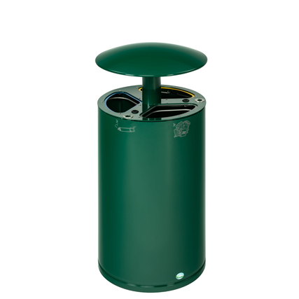 VAR Wertstoffsammelbehälter WSS 95 rund 44 x 96 cm (Ø x H) ohne Griffrand Stahlblech moosgrün 4 Sortierfächer