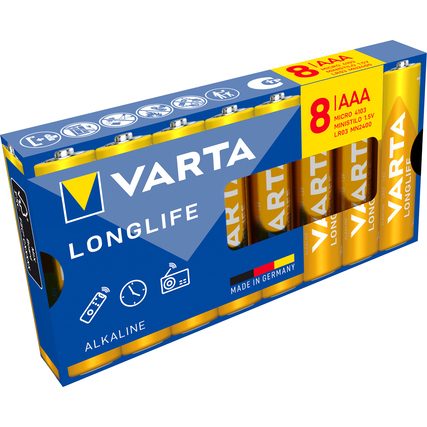 Varta Batterie AAA/Micro LR03 Alkaline 1.230 mAh 1,5V 8 St./Pack.