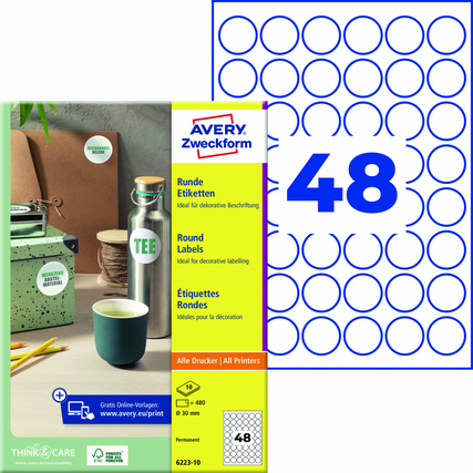 Avery Zweckform Universaletikett 30mm nicht wieder ablösbar Papier weiß 480 Etik./Pack.
