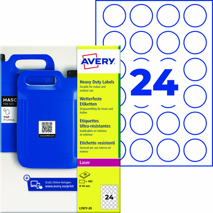 Avery Zweckform Folienetikett 40mm weiß 480 Etik./Pack.