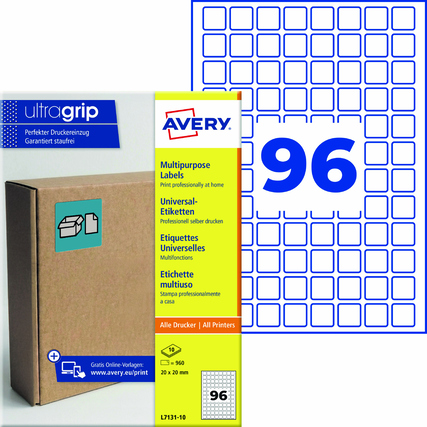 Avery Zweckform Universaletikett ultragrip 20 x 20 mm (B x H) nicht wieder ablösbar Papier weiß 960 Etik./Pack.