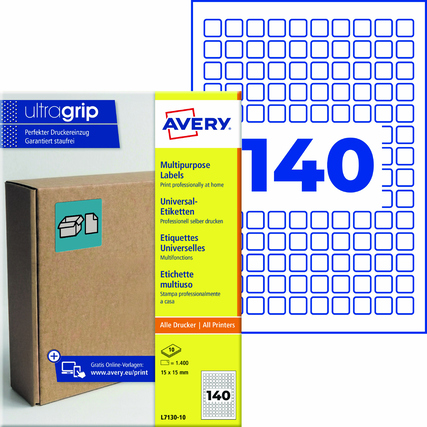 Avery Zweckform Universaletikett ultragrip 15 x 15 mm (B x H) nicht wieder ablösbar Papier weiß 1.400 Etik./Pack.