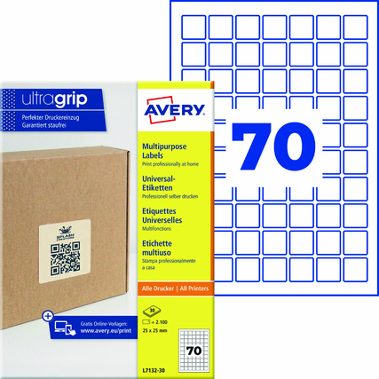 Avery Zweckform Universaletikett ultragrip 25 x 25 mm (B x H) nicht wieder ablösbar Papier weiß 2.100 Etik./Pack.