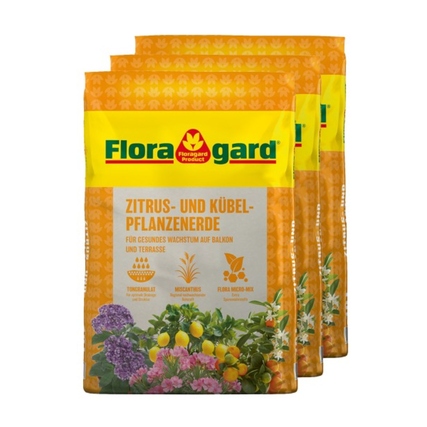 Floragard Blumenerde Zitrus- und Kübelpflanzen 3 x 10 l/Pack.