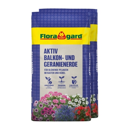 Floragard Blumenerde Geranien, Balkonpflanzen 2 x 18 l/Pack.