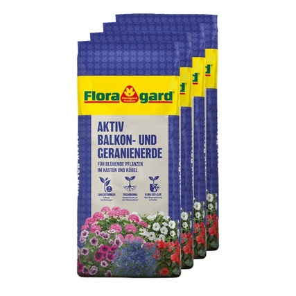 Floragard Blumenerde Geranien, Balkonpflanzen 4 x 18 l/Pack.