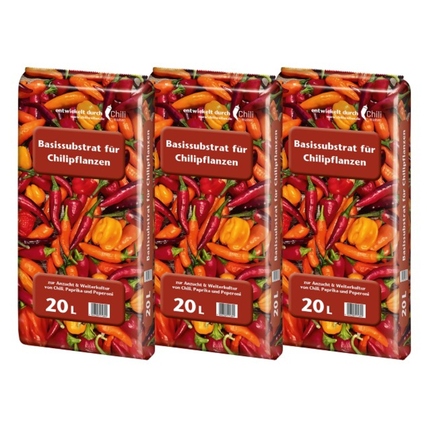 Floragard Pflanzensubstrat Chili, Paprika, Peperoni 3 x 20 l/Pack.
