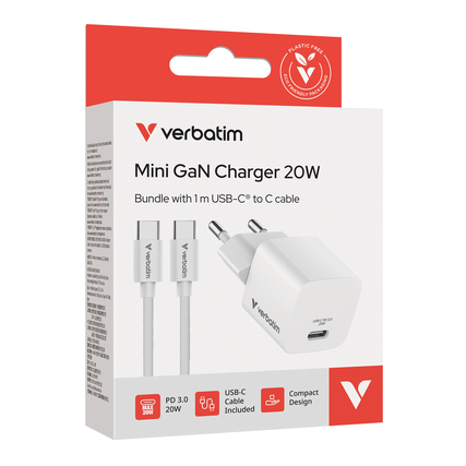 Verbatim Reisenetzteil Mini-GaN inkl. USB-C Ladekabel (bis 60 W) Produktbild pa_produktabbildung_2 XL