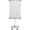 Flipchart mit höhenverstellbarem, rollbarem Standfuß und abklappbarem Aluminium-Ablageschale.
